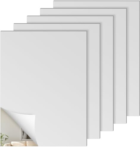 PUCSIQ 5 Stück 40 x 30 cm Klebespiegel Spiegel, HD Acryl Selbstklebender Spiegel Kunststoffspiegel 3mm Dick, Kein Glasspiegel Selbstklebend Spiegelfliesen Wandspiegel für Schlafzimmer, Wohnzimmer, Flu