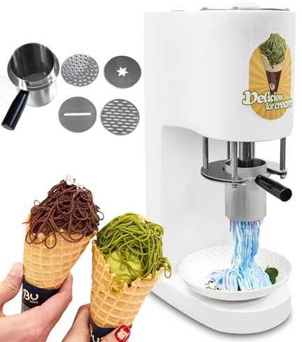 flatpincololee Macchina per Gelato Soft per la casa – Gelatiera in Acciaio Inox con 4 stampi, capacità 420 ml, Macchina per sorbetti alla Frutta per gelaterie e pasticcerie,White