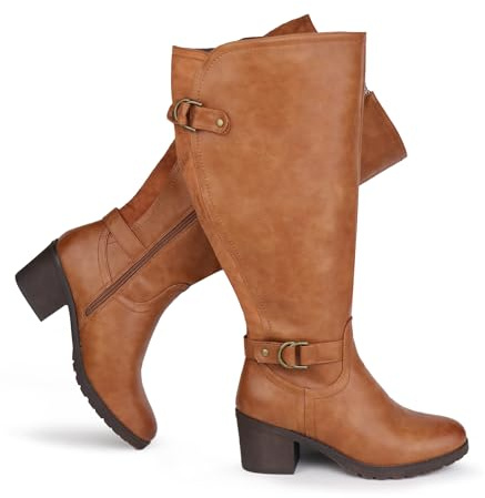 Chicblooms Stivali da equitazione da donna con gambale ampio e tacco alto al ginocchio, cerniera laterale e tacco a blocco