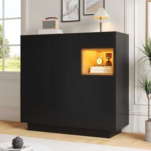 Schuhschrank mit Schubladen, Schuhkommode Schwarz Matt mit 3 Türen und Verstellbare Einlegeböden, Shoe Cabinet für Flur, Diele und Eingangsbereich, Griffloses Design, 105x39.5x100.5cm (Schwarz)