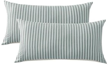SOULFUL Kissenbezüge 40x80 Baumwolle Gestreift Jacquard Oeko-TEX Dunkelgrün