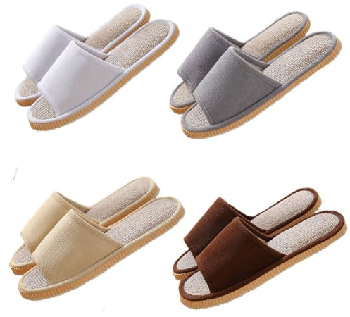 Teceyfeet 4 paires Pantoufles d’invité Pantoufles en Lin Antidérapantes Pantoufles Lavable Chaussures de Bain Pantoufles de Spa Chaussures de Maison Pantoufles Slippers Intérieur pour Femmes Hommes