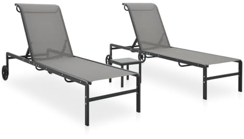 QZZCED Verstellbare Gartenliege mit Beistelltisch und Rollen, 2 Liegestühle, für den Außenbereich, Textilene und Stahlgestell, Möbel für Terrasse, Pool, Hof, verstellbare Rückenlehne