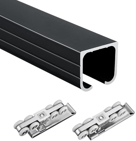 SRNSAEB Schiebetürbeschlag Schiebetür Laufschien Anpassbare Schranktürrollen und -schienen für Küche, Schlafzimmer und Büro, Schiebetürschienen- und Beschlagset, Ersatz f(Black 6 Wheels,16ft/487.7cm)