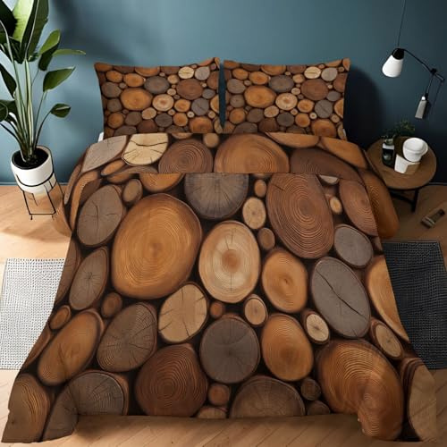 Natur Holzmaserung Rustikal Schlicht Bettdecke ohne Bezug, Warme Weiche 4 Jahreszeiten Tiefes Braun Schlafdecke Steppdecke - Ganzjahresdecke Daunendecke 200 x 200 cm mit 2 Kissenbezug 80 x 80 cm