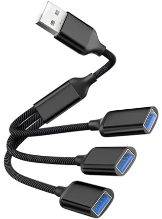Bgfaquri USB Splitter 3 Port 3-in-1, USB 3.0 Extension Cable Female to Male, USB Y Splitter Adapter for Data and Power Charging Extension, Compatible with Laptop, Mac, Tablet, Car, Black
