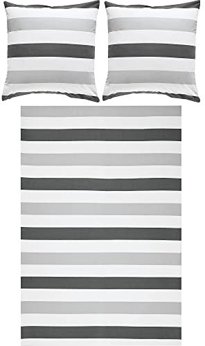 REDBEST Renforcé Bettwäsche-Set grau-Silber-weiß Größe 80x80 cm / 200x200 cm - mit Reißverschluss - atmungsaktiv, strapazierstark - weitere Farben