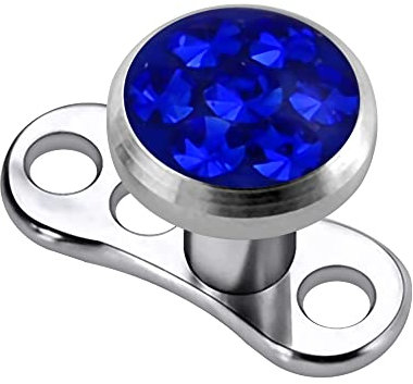 Dermal-Anker-Piercing Kleeblatt aus Epoxidharz, dunkelblaue Kristallsteine, G23-Titan-Basis, 316L chirurgischer Edelstahl