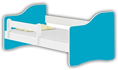 Jugendbett Kinderbett mit einer Schublade mit Rausfallschutz und Matratze Weiß ACMA HAPPY 140x70 160x80 180x80 (Blau, 140x70 cm)