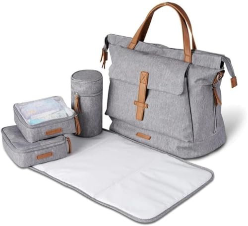 BABABING | Erin Tote Style große Baby-Wickeltasche | Mehrweg-Rucksack mit verstellbaren Schultergurten | Thermoisolierter Rucksack mit Flaschenhalter | Grau