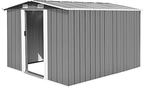 vidaXL Gerätehaus 257x298x178cm Metall Grau Geräteschuppen Schuppen Gartenhaus