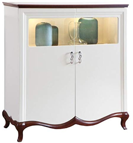 Casa Padrino Luxus Art Deco Barschrank Weiß/Dunkelbraun 114 x 46,5 x H. 123 cm - Beleuchteter Wohnzimmerschrank mit 2 Türen