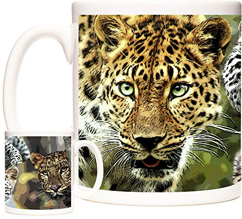 KAZMUGZ Amur Leopard Mug. Leopards on an 11oz Ceramic Mug. Wildlife Design Mug from The Animals of The World Range,
