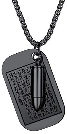 Richsteel Herren Kette mit Dog Tag Anhänger Armee Stil Poliert - Unisex - Schwarz - Edelstahl - Halskette