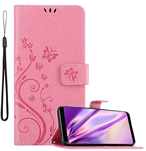 Cadorabo Hülle kompatibel mit Samsung Galaxy S8 Blumen Design aus Premium Kunst Leder Flip Klappbare Stoßfeste Magnetische [Standfunktion] [Kartenfächern] Cover Hülle für Galaxy S8 Tasche in Rosa