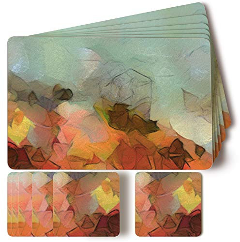 Firbon Table Placemats and Coaster Sets 6, 3-layer Functional Structure Creative Surface Cork Backed Wooden Placemat 14 x 9 Inches 12pcs