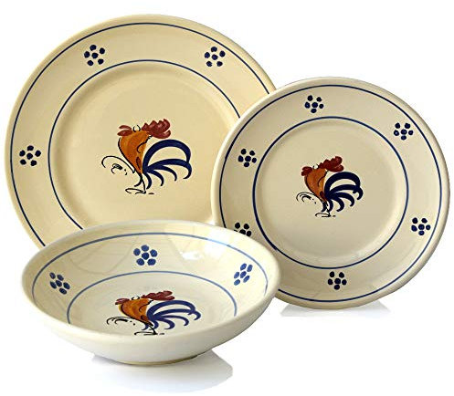 Colì Servizio di Piatti per 12 Persone, Colorati con Disegno Gallo, Set da Tavola per 6 Persone