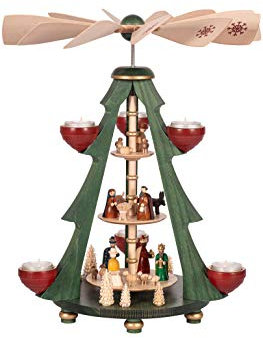 Richard Glässer Seiffen Weihnachtspyramide Christi Geburt, 3-stöckig, 40 cm hoch, original Erzgebirge