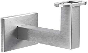 Sellon24® Handlaufhalter Halter Handlauf Wandhalter Handlaufstütz mit Loch für LED Holz Handlauf Inoxiert Edelstahl-Effekt Handlaufträger Eckigrohr für Geländer Holzhandlauf Silber