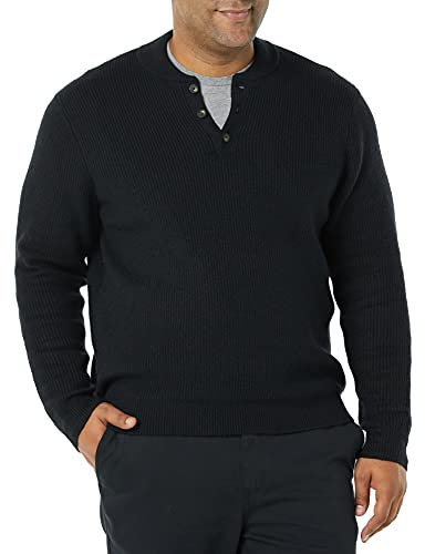 Amazon Essentials Men's Long-Sleeve Soft Touch Henley Jumper, Black, L