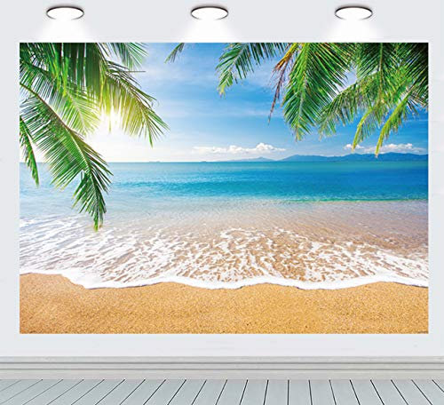 INRUI Tropischer Strand Fotografie Hintergrund Sommer Palmen Hintergrund Blaues Meer Himmel Sonnenschein Luau Themenhintergrund (2,1 x 1,5 m)