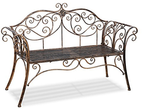 HLC 2-Sitzer Metall Gartenbank Freiraum Outdoor Terrassenbank Metallsitzbank Aluminiumguss Stuhl mit antikem Design für Rasen, Veranda, Weg Bronze