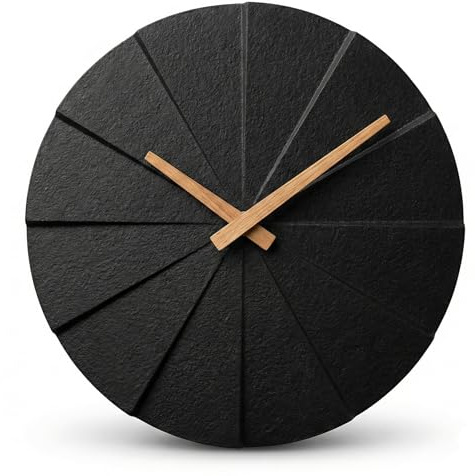 Driini Moderne Wanduhr im Treppenstil, einzigartig, 26,7 cm Rahmenloses Beton-Design, Moderne minimalistische Dekoration, ohne Zahlen, geräuschlose batteriebetriebene Uhr mit dekorativen Holzzeigern