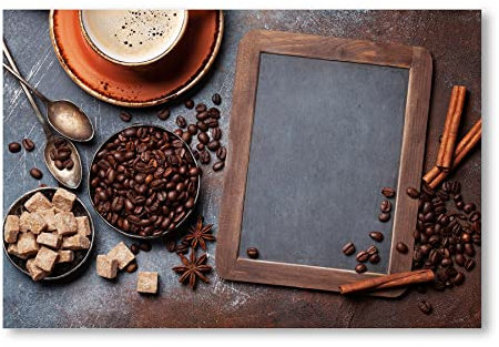 Postereck - 1222 - Kaffee, Cafe Bohnen Tafel Zimt Cappuchino Küche - Wandposter Fotoposter Bilder Wandbild Wandbilder - Leinwand - 60,0 cm x 40,0 cm
