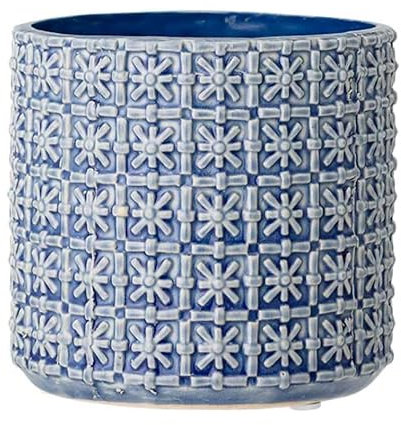 Nordring Retro Übertopf Vintage Pflanztopf für Zimmerplanzen Blumentopf Cross M (12,5 cm ø), blau, Keramik