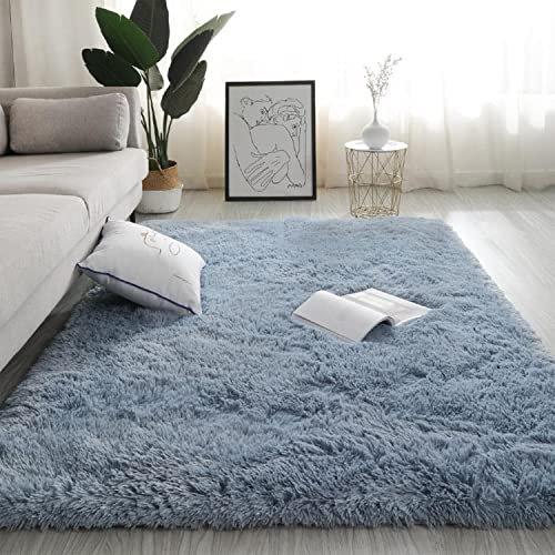Jyswx Shaggy Teppich Wohnzimmer - Hochflor Flauschig Teppiche Waschbar - Moderne Langflor Teppich für Wohnzimmer, Schlafzimmer, Korridor, Schlafsaal, Größe:120 x 160 cm, Farbe: Seeblau