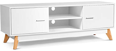 COSTWAY TV Stand for TVs up to 60 Inches, Wooden TV Cabinet Media Entertainment Center with Double Door and 2 Storage Shelves, Home Living Room Bedroom Furniture TV Unit Console Table, White