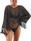 Bsubseach Beach Cover Up for Swimwear Women Long Sleeve Crochet Top Hollow Out Swimsuit Coverup Black