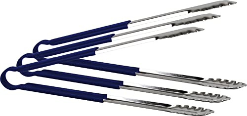 3X Catergold Professional Stainless Steel Cooking Tongs Set (15, Blue)