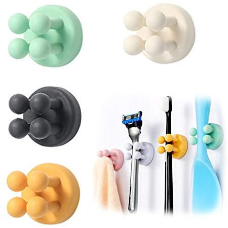 WUBAYI Rasiererhalter ohne Bohren, Zahnbürsten Halterung, Rasierhobel Damen Halter, Nassrasierer Klebehalterung Dusche, Stifthalter selbstklebend, Handtuchklemme (4pcs)
