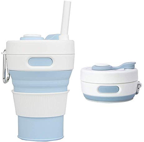 IRZAKI Tasse de camping pliable avec paille en silicone - Bouteille de sport portable pour voyage en plein air et voiture - 450 ml