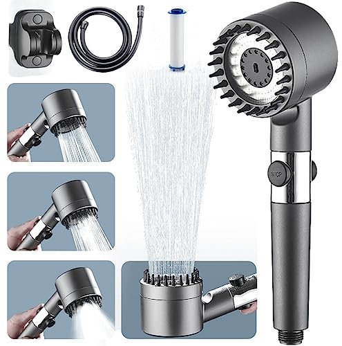 Demiawaking Pommeau de Douche Haute Pression, Douchette Douche Salle de Bain 4 Modes Réglable, Anti Calcaire Douchette Massant avec Stop Eau, Pommeau de Douche Économie d'Eau, SPA Pomme de Douche (C)