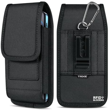 ykooe RFID Blocking Cell Phone Pouch for iPhone 11 12 13 14 15 Pro XR XS Holster Samsung Galaxy S10E S20 S21 S22 S23 Google Pixel 6 Nylon Belt Clip Loops Card Holder Case, L