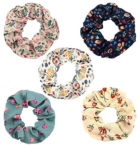 5 Stück Floral Haarschmuck - Elastische Pferdeschwanz-Haargummis aus Chiffon - Weicher Pferdeschwanz-Halter - Haarbänder für Mädchen