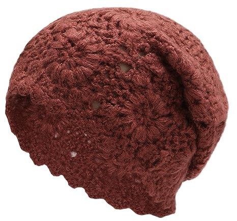 ZLYC Damen Winter Vintage Wolle Fischerhüte Bowler Hut(Gehäkeltes Burgunderrot)
