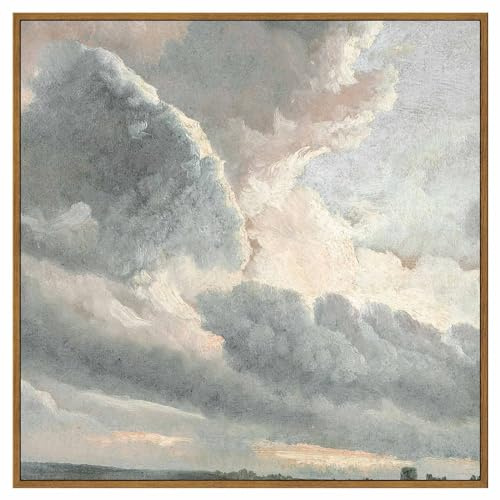 InSimSea Quadratische gerahmte Leinwand-Kunst, Vintage-Natur-Wanddekoration, Himmel, Wolken, Sonnenuntergang, Wandkunstdrucke für Wohnzimmer, klassische Retro-Gemälde für Schlafzimmer, Büro,