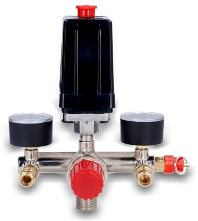 FLEXMAN Druckschalter Kompressor, 2 Phasen 1 Anschluss Luftkompressor Druckschalter Steuerventil Regler Ersatzteile, 90–120 PSI Einstellbares Druckventil Set für Schnelle Druckreduzierung