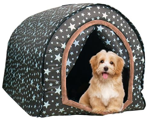 Budstfee Hundehaus Innenräume, 2 in 1 waschbares Hundebett, isolierter gemütlicher Hunde Iglu Höhle, Hundehöhle Hunde Starry Himmel Zwinger in den Winter für weniger als 4,5 kg Hunde