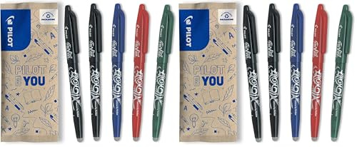 Pilot Frixion Erasable Retractable Rollerball 0.7 mm Tip- 2 Black, 1 Blue, 1 Red, 1 Green, Pack of 10
