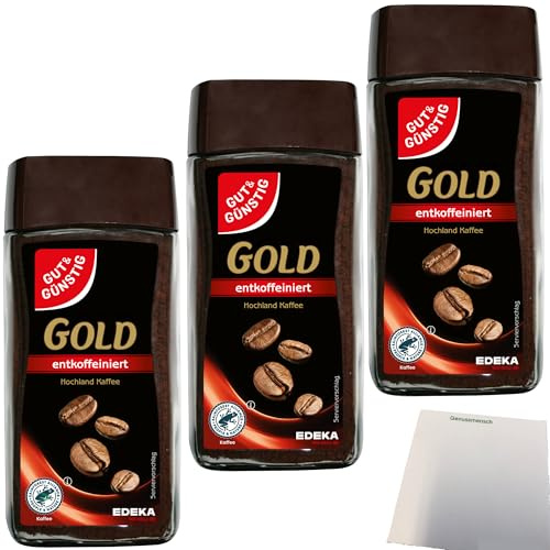 Gut&Günstig Gold löslicher Hochland Kaffee entkoffeiniert 100% Arabica 3er Pack (3x100g Packung) + usy Block