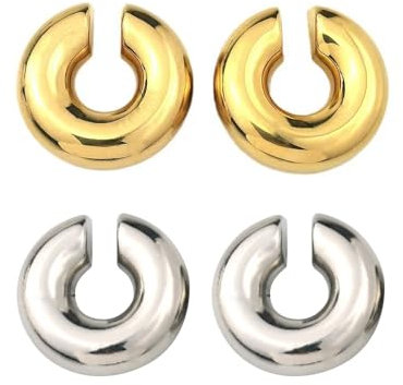 KBRPEY 2 Paar Gold Silber Ohrringe für Damen, klobige Huggie-Ohr-Manschetten-Goldohrringe, nicht durchdringend, hypoallergen, Mädchen-Ohrclip-Ohrringe, Schmuck, Geschenk