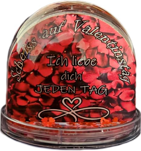 Schneekugel Liebe Glitzer Herzen mit 4 Motiven zur Wahl - Valentinstag Jahrestag Ehe Hochzeit Jubliäum Verliebt Mann Frau Partner Geschenk Love (Rosen)