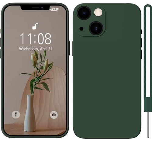 HGH Hülle für iPhone 13 Hülle Silikon Case, Hanyhülle für iPhone 13 Ultra Dünn Slim mit Microfiber, Kratzfeste Rundumschutz Case Schutzhülle Hülle für iPhone 13 6.1'' Dunkel Grün