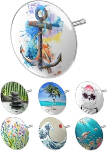 arteneur® - Badewannenstöpsel Universal mit Motiv Wasserfarben Anker | Dreifach Dichtung | Verstellbar | Rostfrei | Extra Schwer für stabilen Halt | Stöpsel Badewanne Zubehör