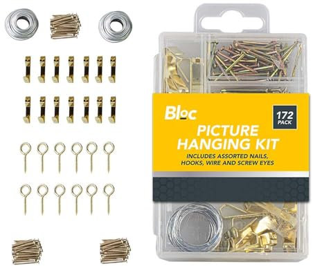 Sixstore 172 Piece Picture Hanging Set, Quality Picture Hooks, Eyelet Screws, Wire and Nails for Wall Mounting Kit