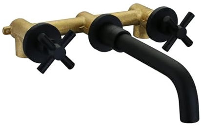 Wandarmatur, Waschbecken, Mischbatterie in der Wand, heißes und kaltes modernes Waschbecken, Badewannen-Set, silberfarben, goldfarben, mattschwarz, mit doppeltem Kreuzgriff (Color : Matte Black)